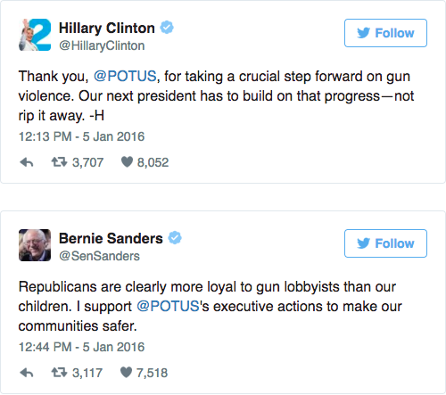 Hillary Clinton and Bernie Sanders take to Twitter to respond to the President's remarks.