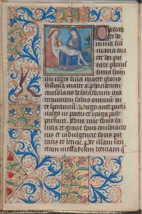Boston College, John J. Burns Library. Connolly Book of Hours: MS.1986.097, fol. 20v. Pietà of Jesus with Mary and St. John 