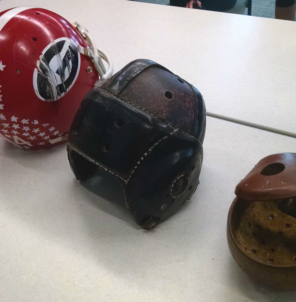 Football helmets held by the UGA Special Collections Libraries