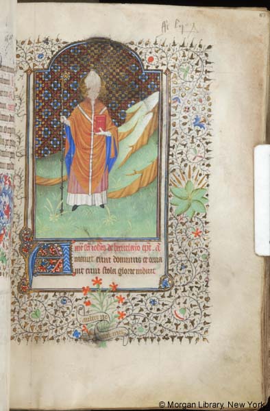 manuscript page with a miniature depicting a bishop