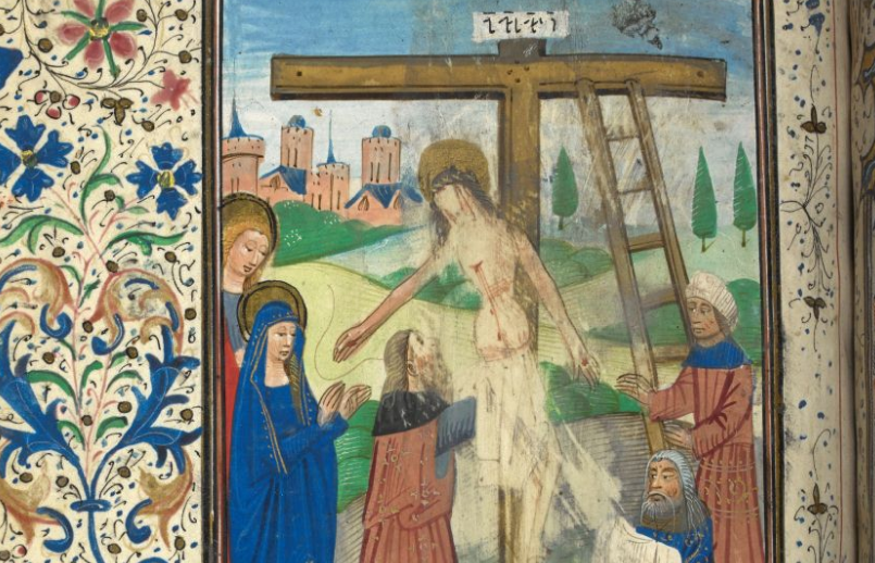 Miniature of the Deposition, Christ being removed from the cross.
