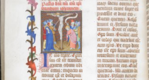 Oxford, Bodleian Library, Ashmole MS 61, fol 105v-106r Romance of the Passion, ‘Testamentum Domini,’ Lamentac[i]o b[eat]e M[ari]e