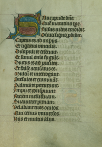The first page of the Hours of the Cross verse. It begins with an illuminated initial.