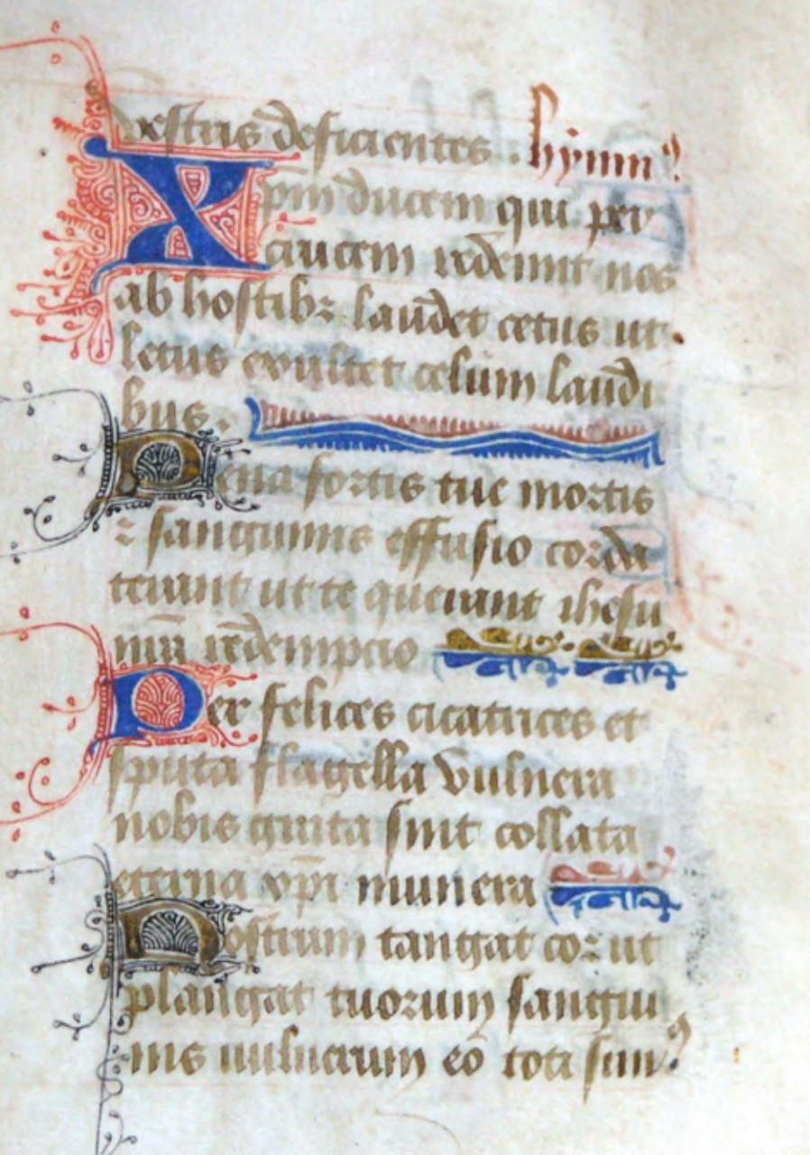 Manuscript leaf with line fills and initials