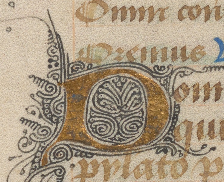 Gold leaf initial from the Hargrett Hours