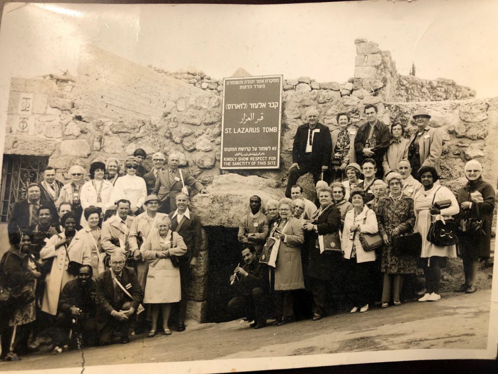 Lilian's integrated church group in Israel in front of the tomb of Saint Lazarus. 