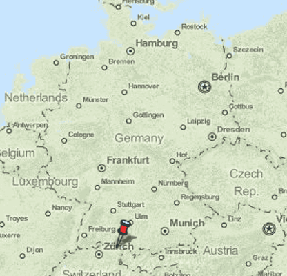 Map highlighting the location of Constance, Germany, featuring a red pin to show where Constance is located.